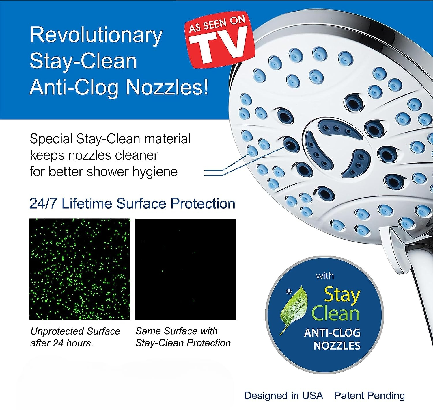 Raxiva-adjustable pressure handheld shower head with hose