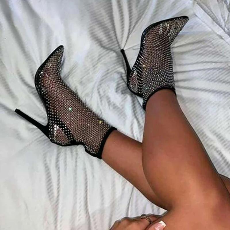 Raxiva-summer sparkle rhinestone mesh pointed toe sandals dazzling stiletto heels elevate your style