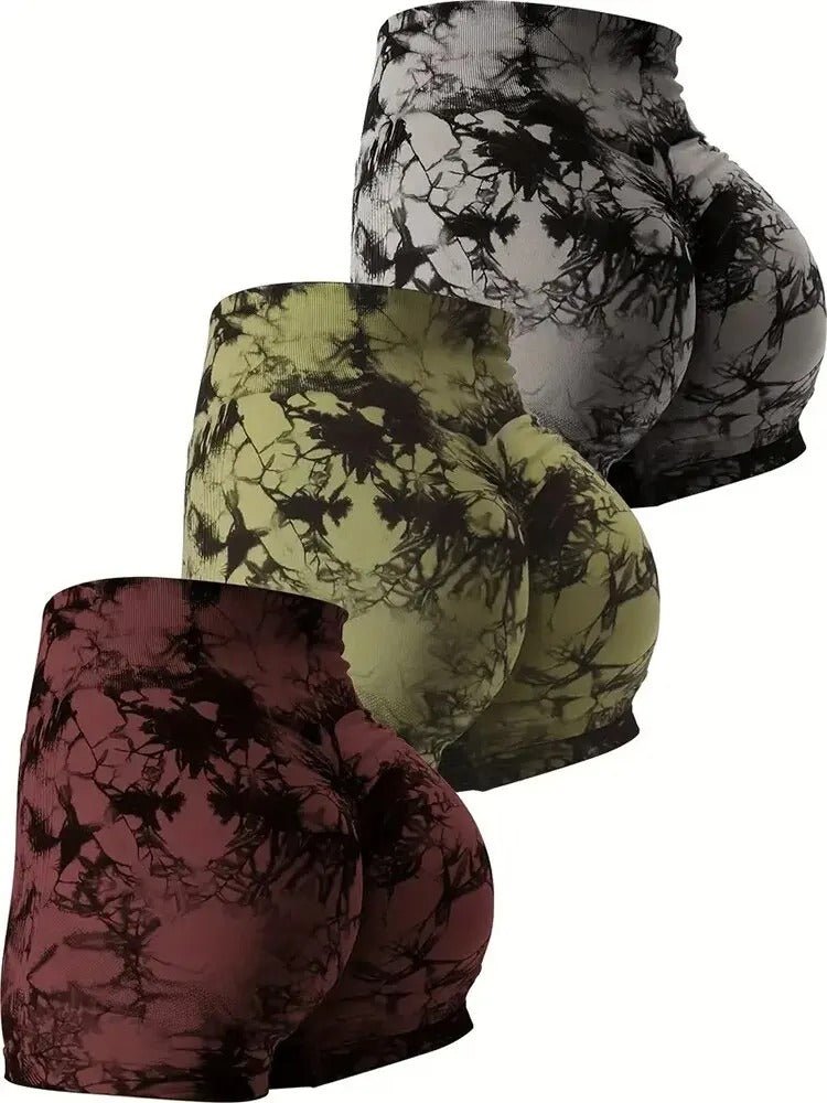 Raxiva-tie dye high waisted seamless gym shorts yoga biker scrunch contour