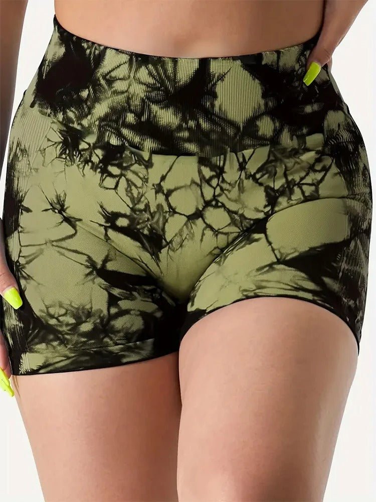 Raxiva-tie dye high waisted seamless gym shorts yoga biker scrunch contour